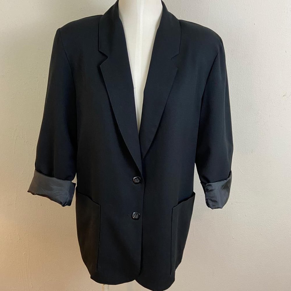 Vintage 80s Black Oversized Gabardine Blazer by Requirements